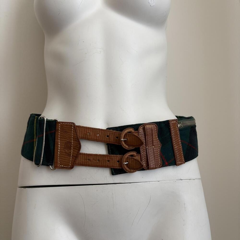 Tartan & Leather Utility Belt — Unlabeled Vintage
